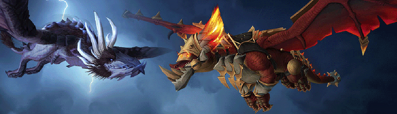 Storm Protodrake and Fire Dragon flying towards each other
